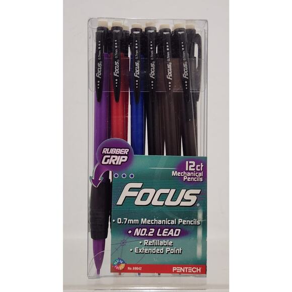 Vintage 2002 Pentech Focus 0.7mm Rubber Grip Mechanical Lead Pencils 12 Pack NEW - Picture 1 of 8